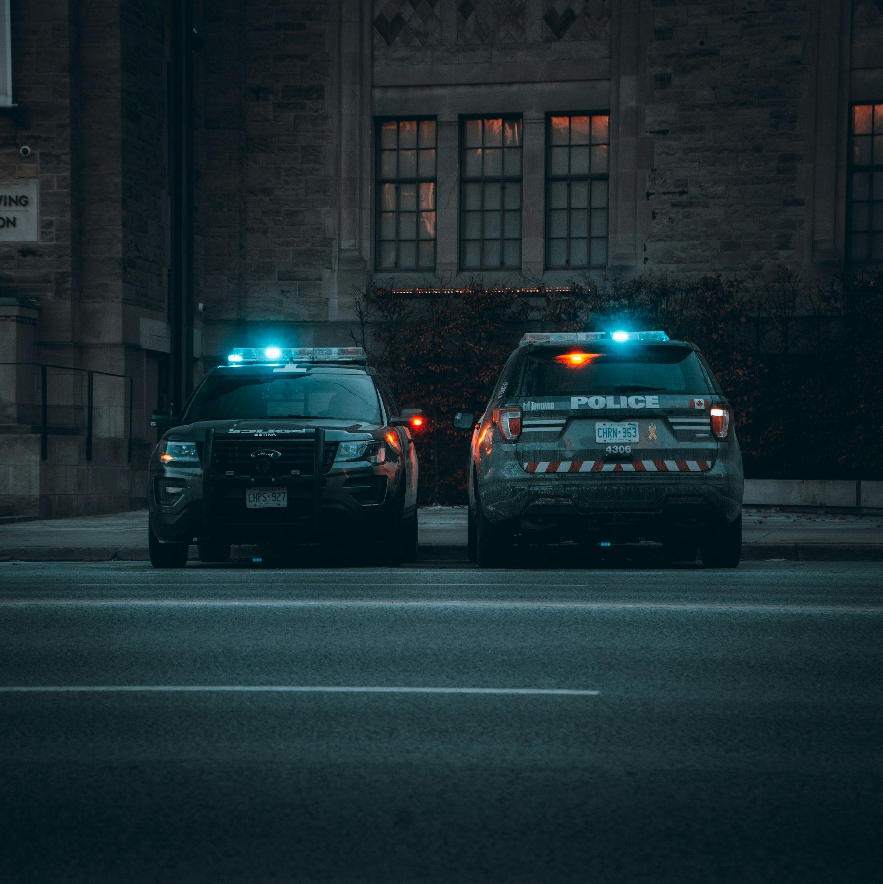 Toronto Police cruisers at night